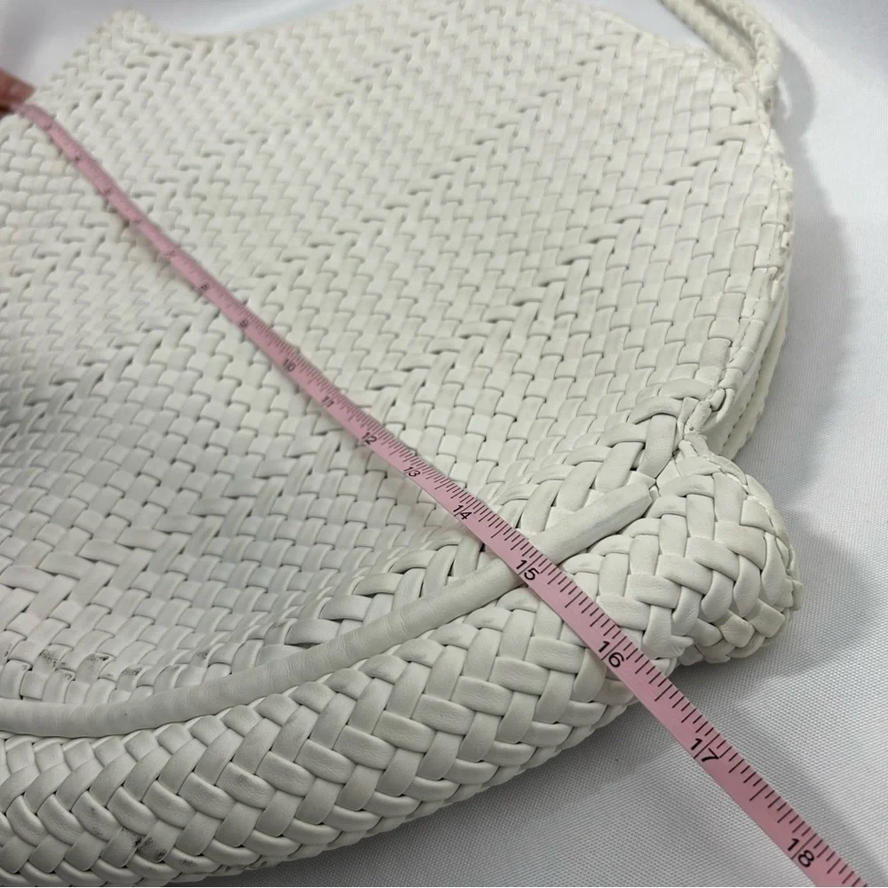Anthropologie | Alison Woven Circular White Handbag Purse Tote Bag Faux Leather